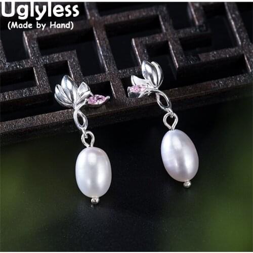 Uglyless Elegant Women Pearls Earrings for Women 925 Sterling Silver Flowers Studs Earrings China Chic Poetry Brincos Bijoux