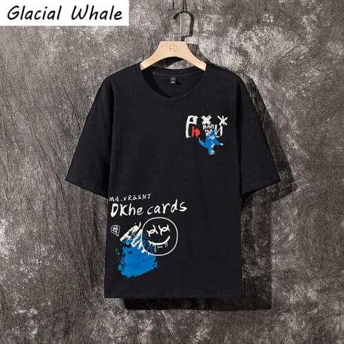 GlacialWhale Mens T-shirt Men Summer Tops Graphic Cotton Hip Hop T-shirts Japanese Streetwear Harajuku Oversized TShirt For Men