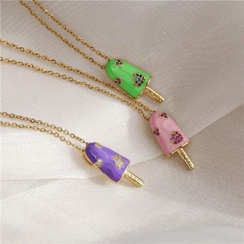 HECHENG,Female Ice cream Pendant Necklace,Gold Color Choker Chain Necklace,Colorful Rainbow Dropping Oil Summer Jewelry