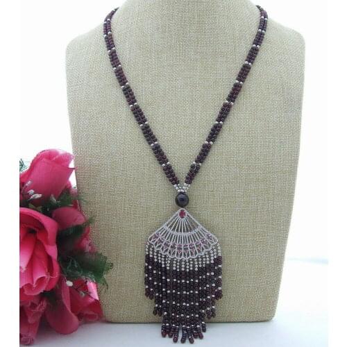 Beautiful 23" 4MM Natural Round Garnet Zircon Pendant Necklace