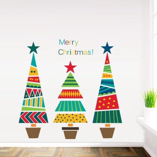Colorful Christmas Tree Wall Stickers For Home Baseboard Decoration Diy Xmas Festival Season Store Window Glass Decal Pvc Poster