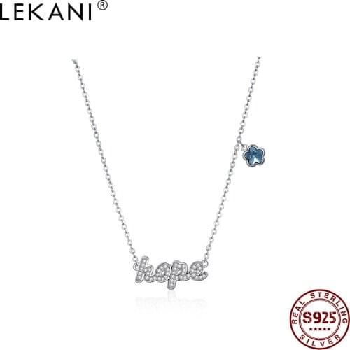 LEKANI Blue Flower Embellished With Crystals From Swarovski 925 Sterling Silver HOPE Letter Pendant Necklace Women Fine Jewelry