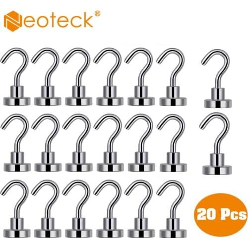Neoteck 20Pcs N38 Magnetic Hooks Neodymium Hold Magnet Hanger Rare Earth Hooks Wall Suction Hook Bracket Support Hardware Magnet