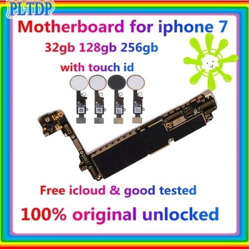 Clean iCloud logic board 32GB 128GB 256GB Unlocked palca For IPHONE 7 Motherboard With Fingerprint Touch ID Ios System Fullchip