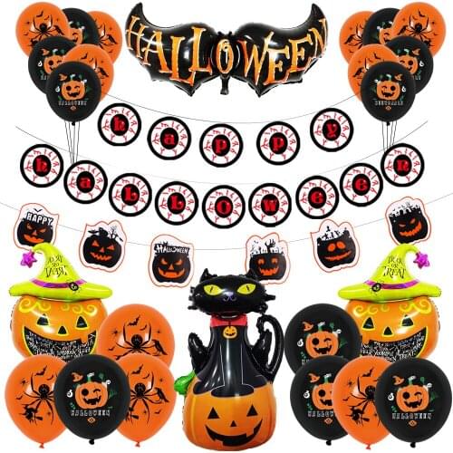 Halloween Decoration Balloons Sets Happy Halloween Banners Black Orange Latex for Halloween Scene Party Decorations