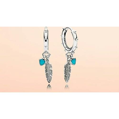 Original S925 Sterling Silver Pan Earring New Spirit Feather Swing Green Earrings For Women Wedding Gift Fashion Jewelry