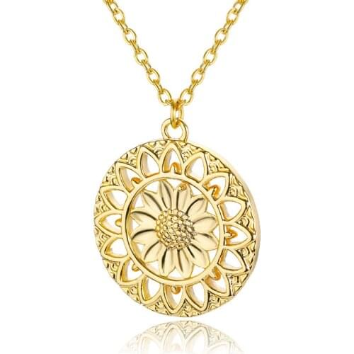 Sun Necklace For Women Stainless Steel Gold Round Shaped Charm Flower Choker Pendant Necklaces Jewelry Gift Bijoux Femme BFF