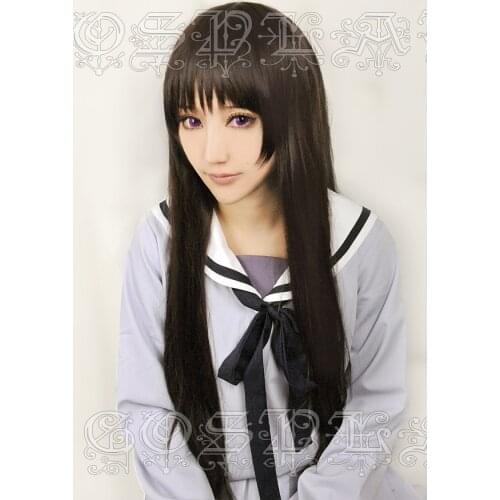 Anime Noragami Iki Hiyori Cosplay Wigs 80cm Long Dark Brown Heat Resistant Synthetic Hair Wig + Wig Cap