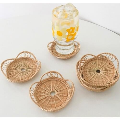 Natural Rattan Coasters Bowl Pad Handmade Insulation Placemats Table Mat Padding Cup Mats Kitchen Decoration Accessories