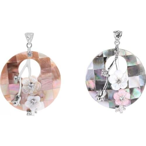 KFT Natural Round Hollow Stone Pendant Rose Pink Quartz Agate Lapis Lazuli Crystal Shell Flower Stone Pendant Necklace Jewelry