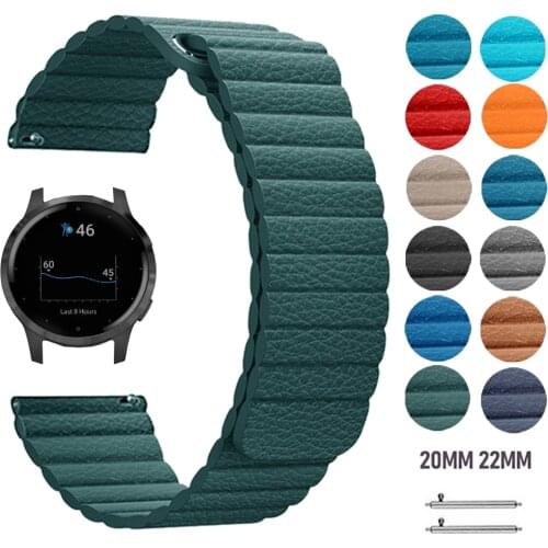 20mm 22mm Leather Band for Garmin Vivoactive 4 3 Watch Magnetic Buckle Strap for Vivomove HR Garmin Move/Active Watch Watchband