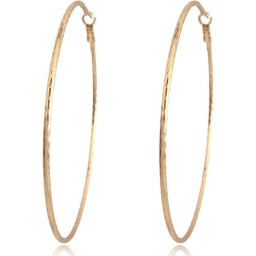 Casual Gold Color Plating Textured Surface 85mm Big Size Hoop Earrings For Women Girl Daily Matching Decoration Jewelry