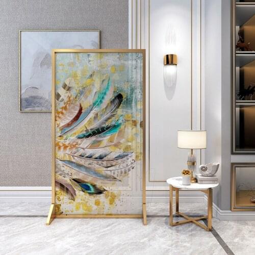 European style light luxury metal mobile screen porch partition living room hotel art stainless steel screen with light