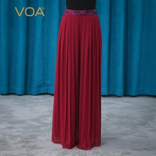 VOA Silk Georgette Natural Waist Yarn-Dyed Jacquard Folding Double-layer Light And Micro-Transparent Casual Wide-Leg Pants KE378