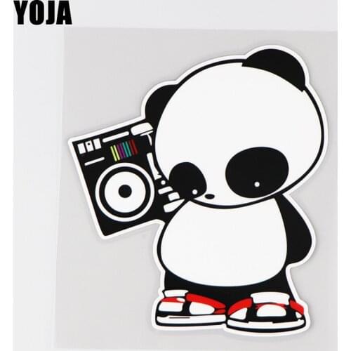 YOJA 13X14.7CM Panda Listening To Music In Art Fashion Car Sticker Vinyl Decal Cartoon Animal19A-0128