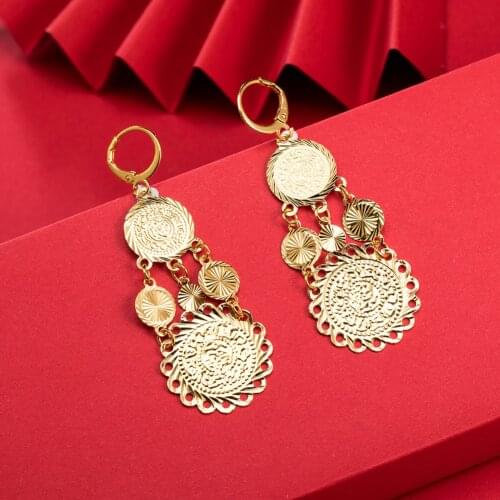 Dubai Gold Color Earrings 24K For Women Wedding Jewelry Womens Earrings For Girls Bridal Wife Gifts African Dubai French