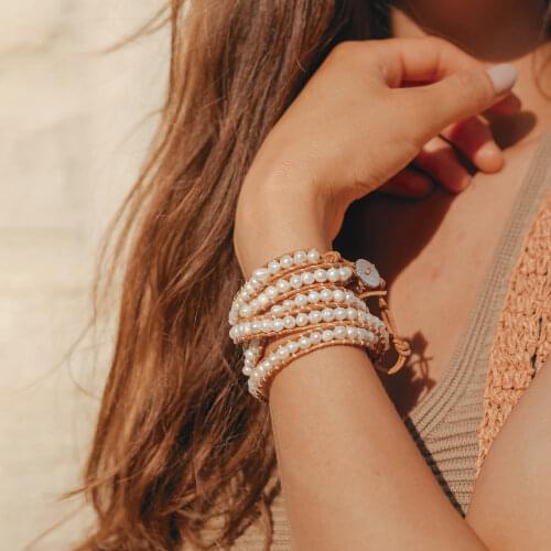 QUANCHI New Pearl Bracelet Pulseras Handmade 5 Wrap Leather Bracelets Strand Cuff Bracelets Couples&Mothers Gifts Jewelry