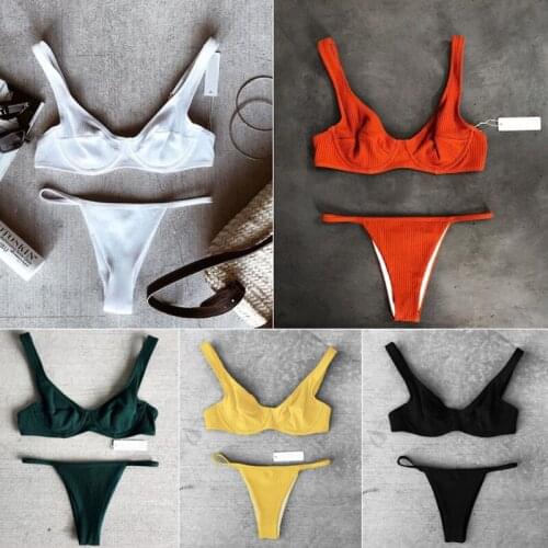 Bikini 2019 Pleated Bikinis Women Swimwear Swimsuit Solid Bathing Suit Sexy Bikini Set Maillot De Bain Femme Biquini Push Up