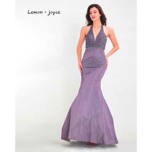 Lemon joyce Formal Evening Dresses Long 2020 Sexy Backless Beading Mermaid Party Evening Gowns Plus Size abendkleider