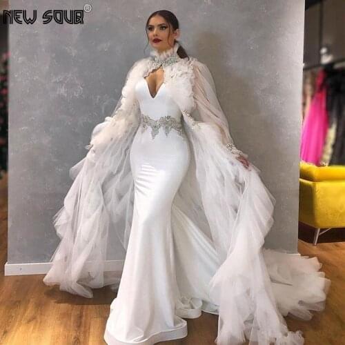 Beading Sequins Formal Evening Dresses With Jacket Mermaid Arabic Dubai Party Gown Luxury Tulle Middle East Prom Dress New 2020