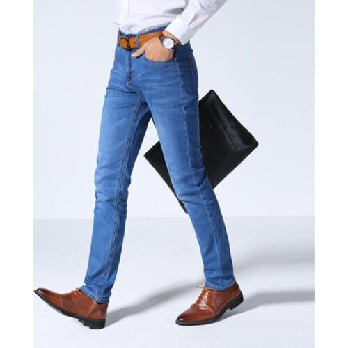 Winter Classic Mens Jeans Business Casual Stretch Slim Jeans Light Blue Black Mens Trousers