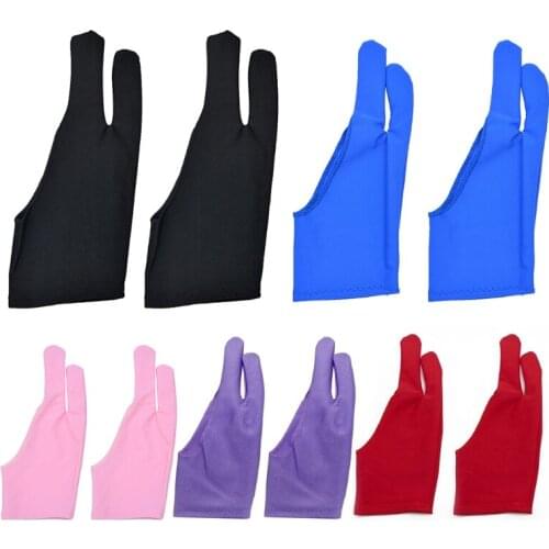 1 Pair Two Fingers Anti-Fouling Artist Gloves for Graphic Drawing Tablet Mittens F3MD