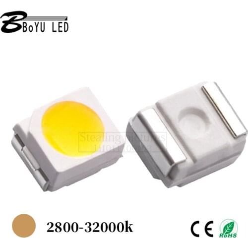 100pcs super bright 3528 smd led lamp beads light-emitting diode 3528 warm white 2800-3200K 3.0-3.2V 20mA 6-7LM