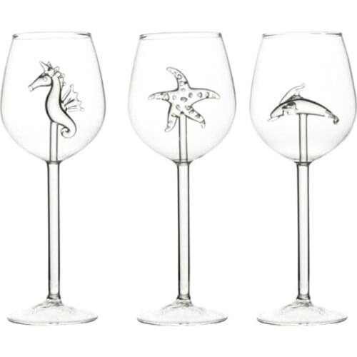 300ML Glass Hippocampus Dolphins Dolphins Red Wine Glasses Cup Glass Q0KA