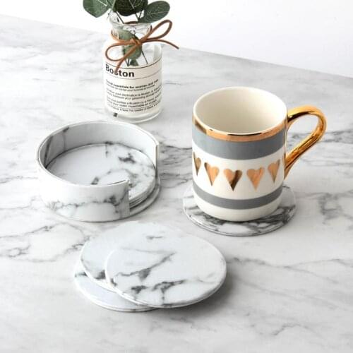 6pieces Home Decor Marble PU Leather Placemat Cup Mat Table Pad Holder Round Square Drink Coasters Kitchen Tableware Accessories