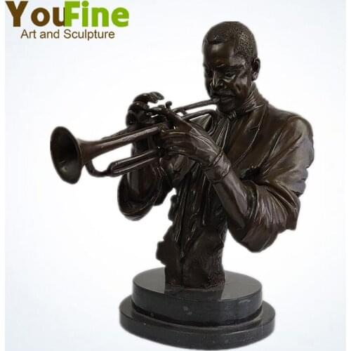 Man Playing Cornet Player Trumpet Bronze Sculpture Bronze Statues Male Busts Sculpture Muscian Player Statue Home Decor