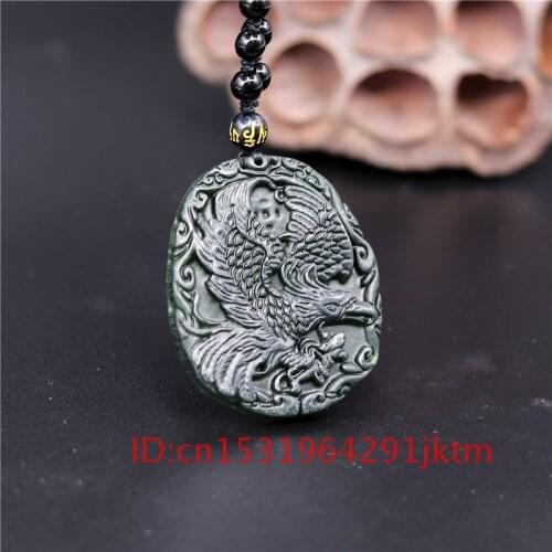 Black Accessories Carved Pendant Natural Jade Amulet Green Charm Gifts for Men Jewelry Necklace Chinese Obsidian Eagle