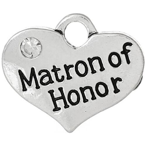 DoreenBeads Charm Pendants Heart Silver Color Message Carved Clear Rhinestone 16.0mm x 14.0mm,20 PCs