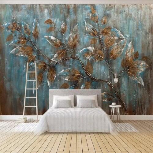 Beibehang Custom wallpaper mural European nostalgic oil painting leaves art background wall decorative painting 3d wallpaper