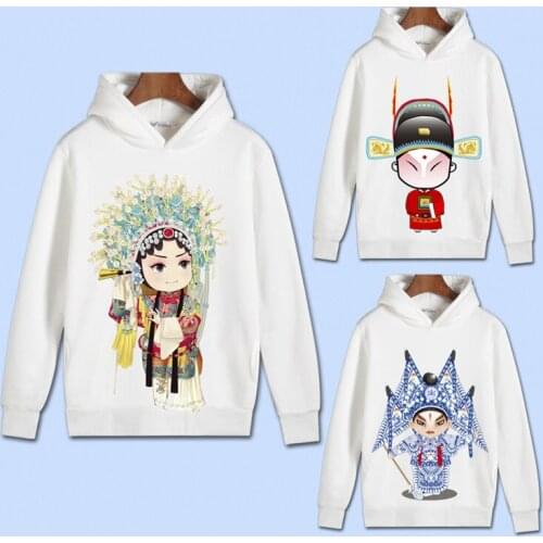 Chinese Style Cartoon Peking Opera Print Hoodie Winter Autumn Fleece Sweatshirt Hoodies Pullover Harajuku Top Clothes Costume