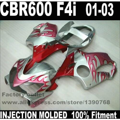 INJECTION MDZDED parts for HONDA CBR 600 F4i fairings red flames in silver 2001 2002 2003 CBR600 f4i 01 02 03 fairing kit CZ1