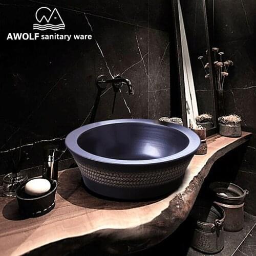 Bathroom SinksCeramic Vessel Art Antique Washing Basin Bowl Restoring ancient ways 420*420*140mm Imitation stone Lavatary AM861