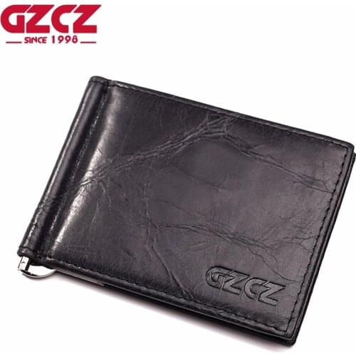 GZCZ New Men Genuine Leather Cow Leather Credit Card Business Purse Clamp For Money Bifold Card Holder Cash Wallet Portomonee