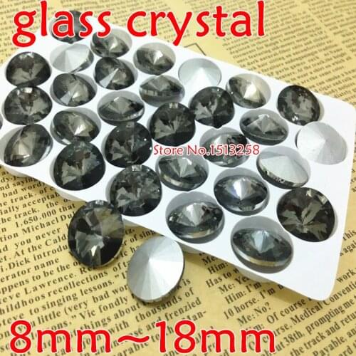 8mm 10mm 12mm 14mm 16mm 18mm Round Rivoli Crystal Glass Fancy Stone Clear grey color