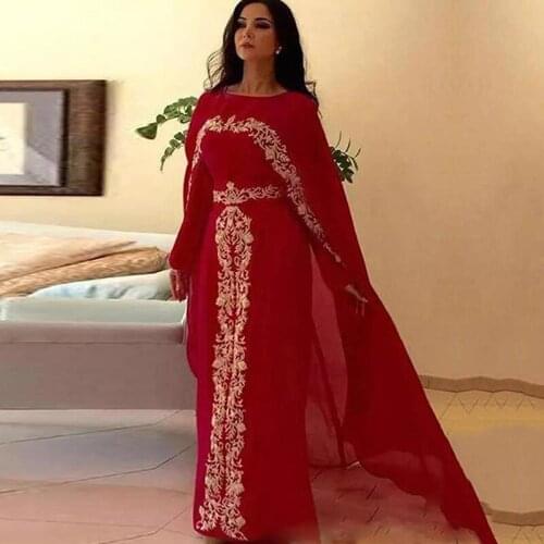 Muslim Evening Dress Mother Of The Bride Dresses O-Neck Chiffon Appliques Formal Party Gowns Long Plus Size Prom Dress with Cape