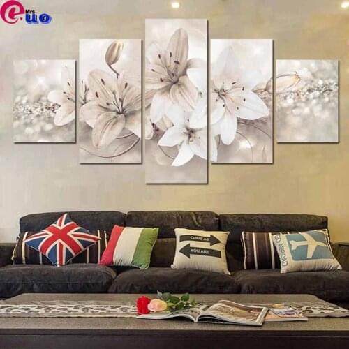 5 Pieces of Diamond Painting Abstract Flower Home Decoration Living Room Bedroom Wall Art Multi-Picture 5d Diamond Embroidery