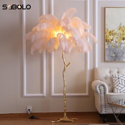 Floor Lamp Modern Luxury Tree Branch Ostrich Feather Floor Lamp High Grade Stand Light Floor Lamps For Living Room Bedroom Lamp