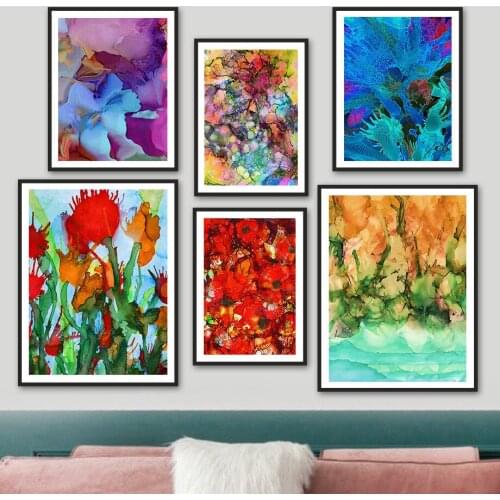 Watercolor Flower Leaf River Abstract Wall Art Canvas Painting Nordic Posters And Prints Wall Pictures For Living Room Decor