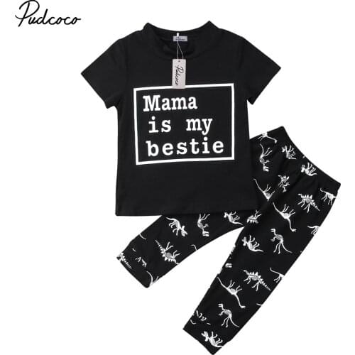 2018 Brand New Toddler Infant Kid Baby Boy Shortsleeve Tops Cartoon Dinosaur Pants 2Pcs Set Legging Outfits Summer Sunsuit 6M-4T