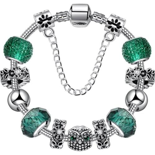 Owl Charm Bracelets & Bangles Green Color Beaded Women Bracelet Diy Jewelry for Women