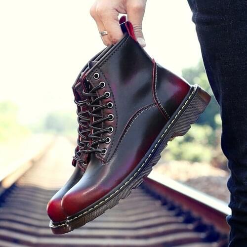 Autumn Fashion Red High Top Ankle Boots for Men Plus Size 47 Couple Shoes Leather Boots Men Outdoor Warm Fur Casual Mens Boots