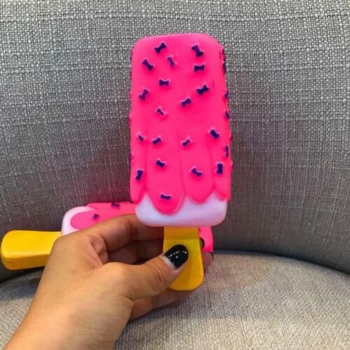 Pet Dog Toy Chew Squeaky Rubber Pink Popsicle Shaped Toys for Cat Puppy Baby Dogs Ice Cream Bite Molar Toy Funny Interactive