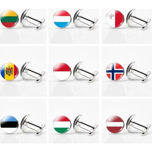Europe Country Flag Cufflinks Lithuania Luxembourg Malta Hungary Latvia Norway National Flag Men Cuff Links Jewelry