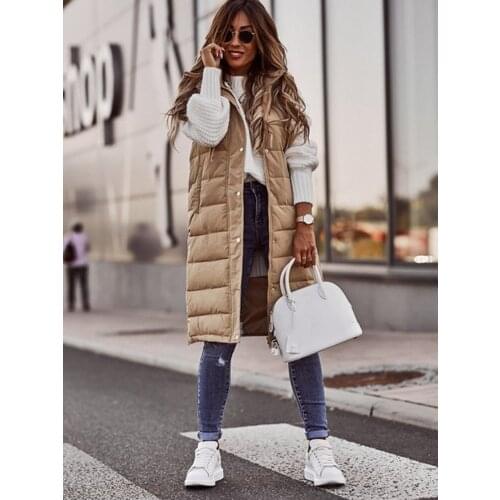 Sleeveless Waistcoat Women Autumn Zipper Jacket Female Casual Streetwear Long Vest Coat Cotton Padded Outerwear Hooded Parka