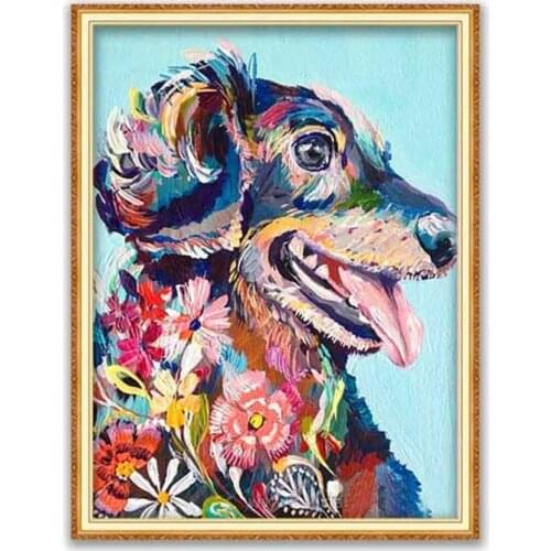 Animal Dog Dachshund DIY Embroidery 11CT Cross Stitch Kits Needlework Craft Set Printed Canvas Cotton Thread Home Decoration