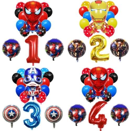 1 set of Marvel series Spider-Man Captain America Iron Man Aluminum Film Balloon Childrens Number Balloon Birthday Decoration